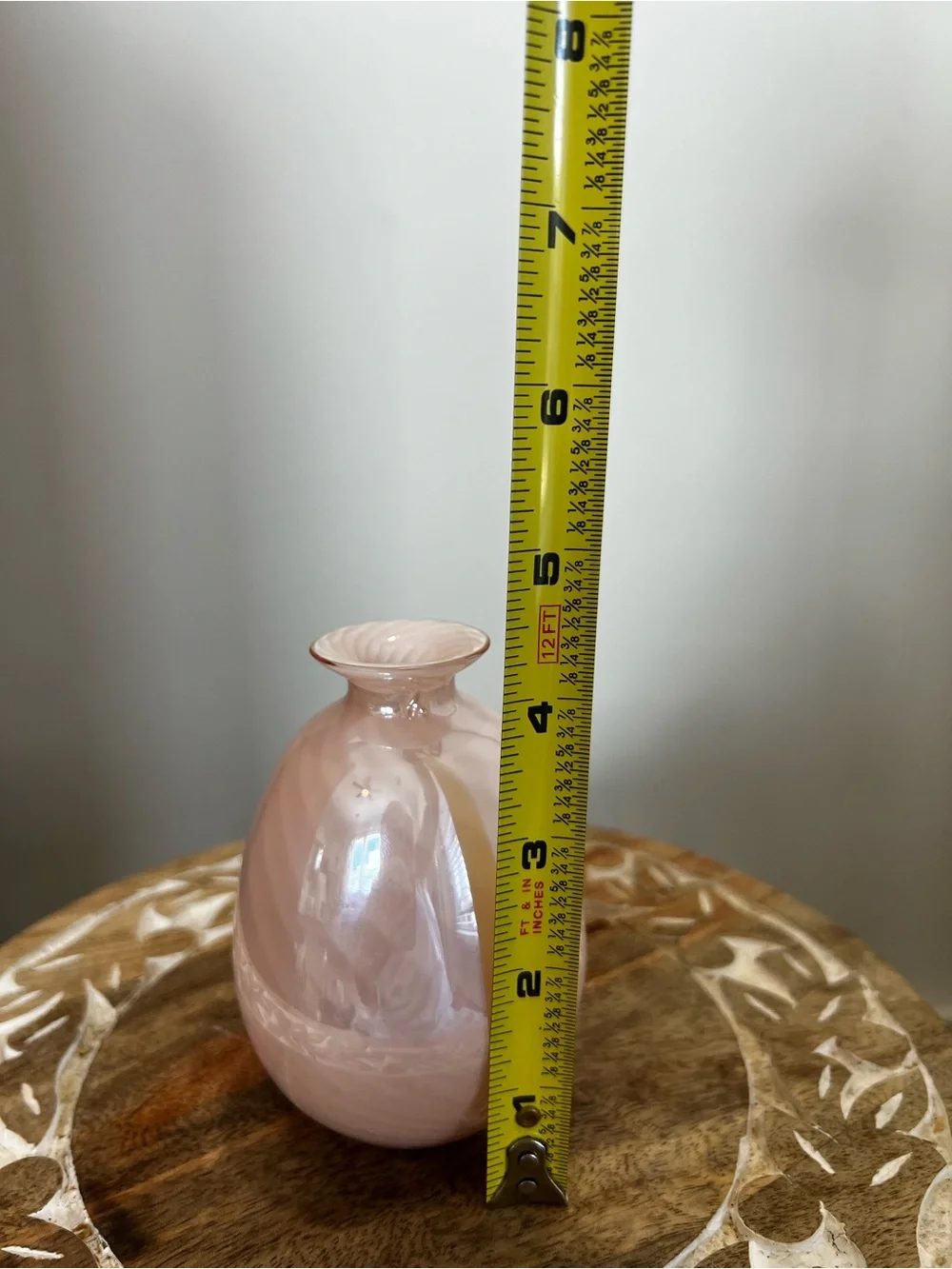 Vintage 1970’s Italian Murano Art Glass Swirl Filigrana Technique blush pink